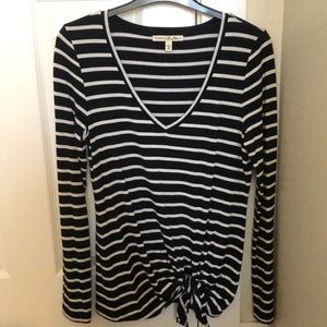 Express black/white striped front-tie long sleeve XS shirt